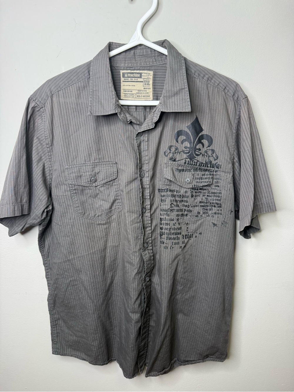 Machine Men's Gray Y2K Short-Sleeve Printed Button-Up Shirt XXL